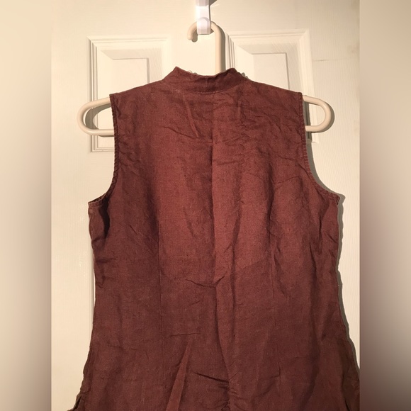 Brown linen button down tank - Picture 3 of 4